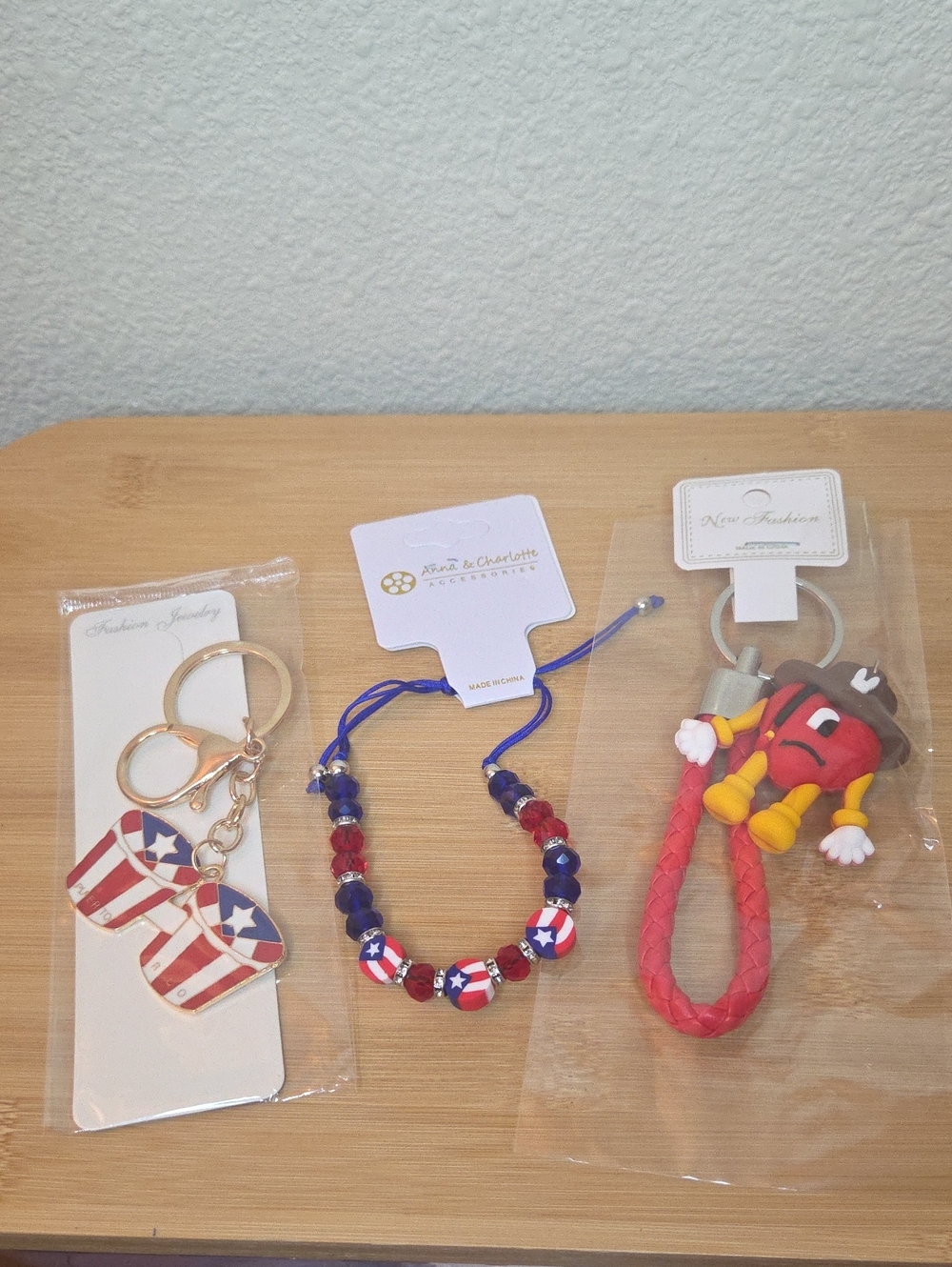 Puerto Rican Flag, bracelet and BB Red Heart Bag Charm Bundle #003
